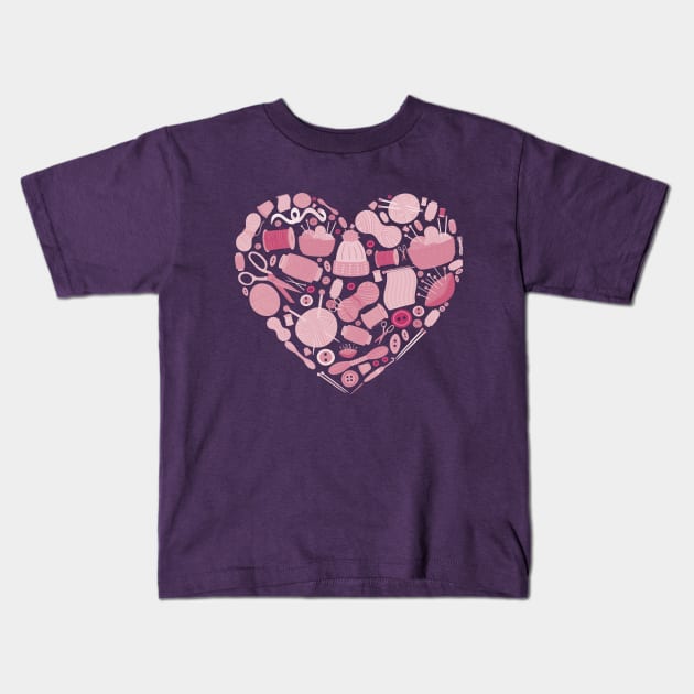 Sewing love heart Kids T-Shirt by ArtStopCreative